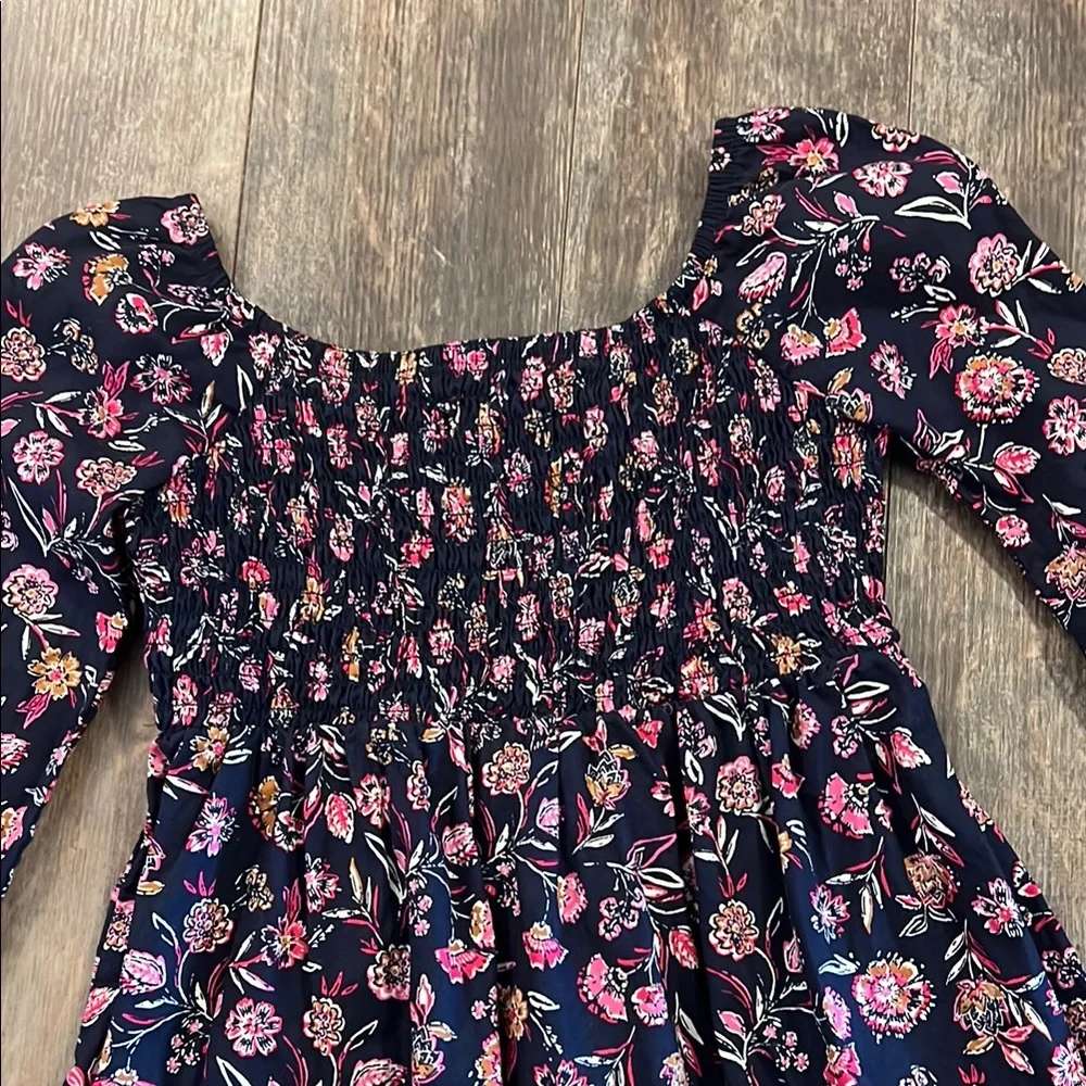 GAP Black Pink Smocked Ruffled Midi Dress